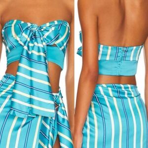 NWT Atoir Tied Up Strapless Crop Top in Bahamas Stripe Blue Size S (U.S. 4) Glam